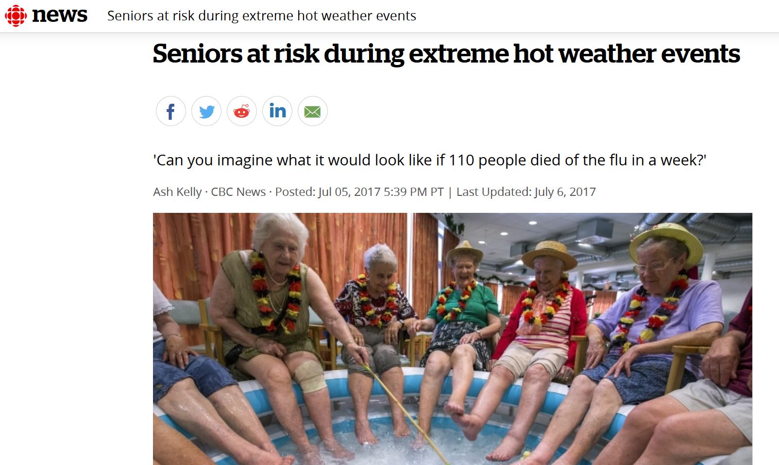 Seniors at risk during extreme hot weather events – From CBC.CA