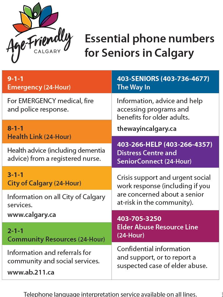 Age-Friendly Calgary – Essential phone numbers for Seniors in Calgary