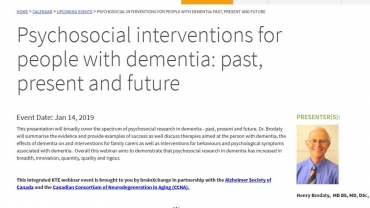RECOMMENDED: brainXchange:  Upcoming Webinar – Psychosocial interventions for people with dementia
